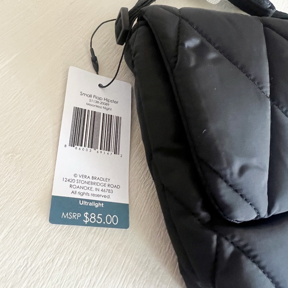NWT Vera Bradley Small Flap Hipster Crossbody Bag Moonless Night Black Quilted - Picture 5 of 7